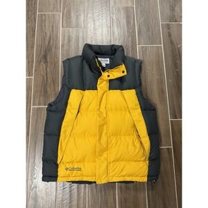 Vtg Columbia Vest Mens Large Yellow Black Jacket Puffer Sleeveless Down Feather